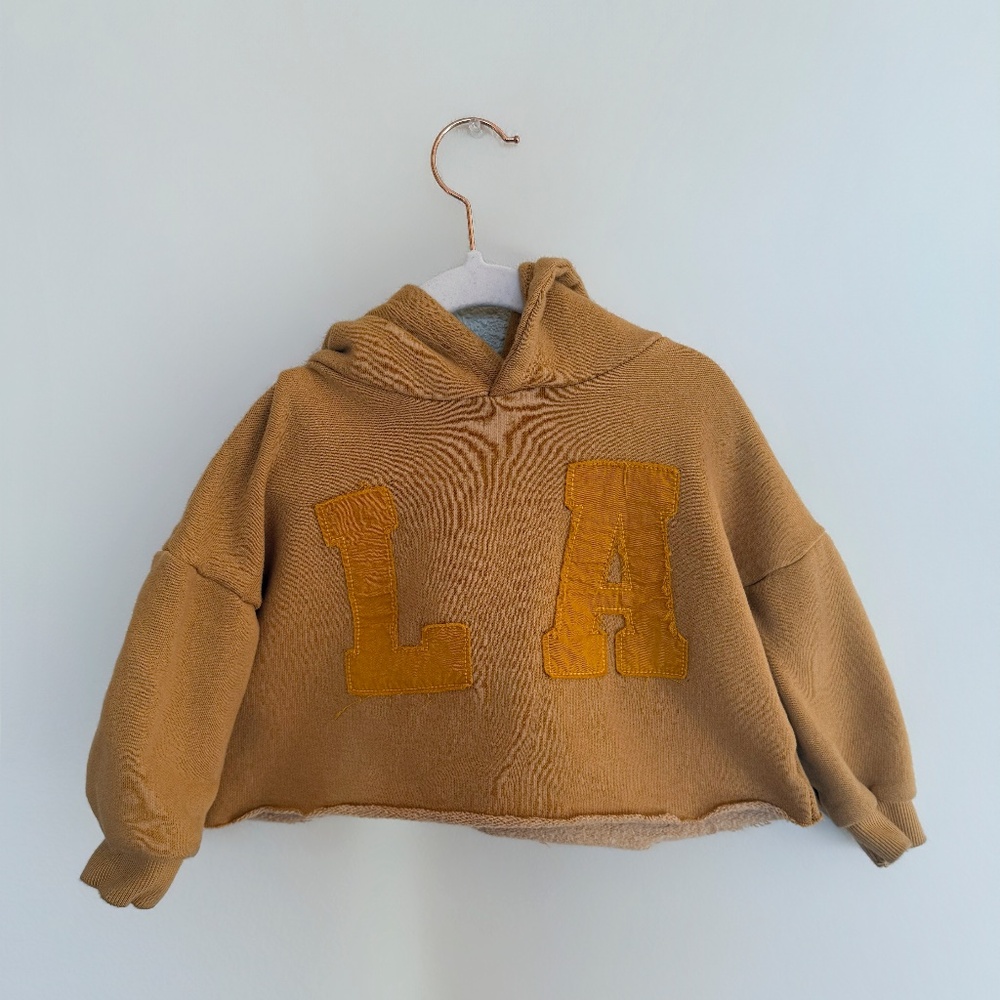 VINTAGE Zara Kids Yellow/Gold/Mustard Hoodie with LA Embroidered Patch Print
